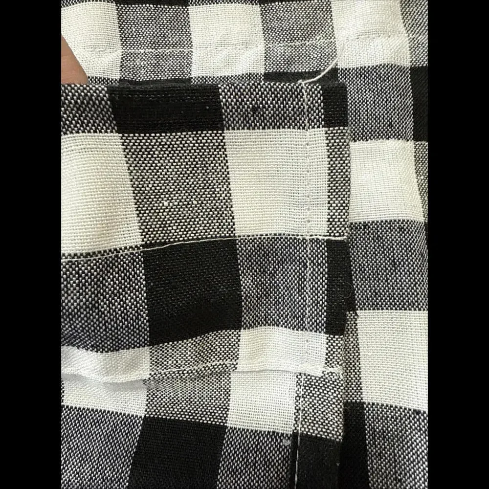 2 Buffalo Plaid Kitchen Curtains Valance Black White Check Crochet Trim 15x58”​